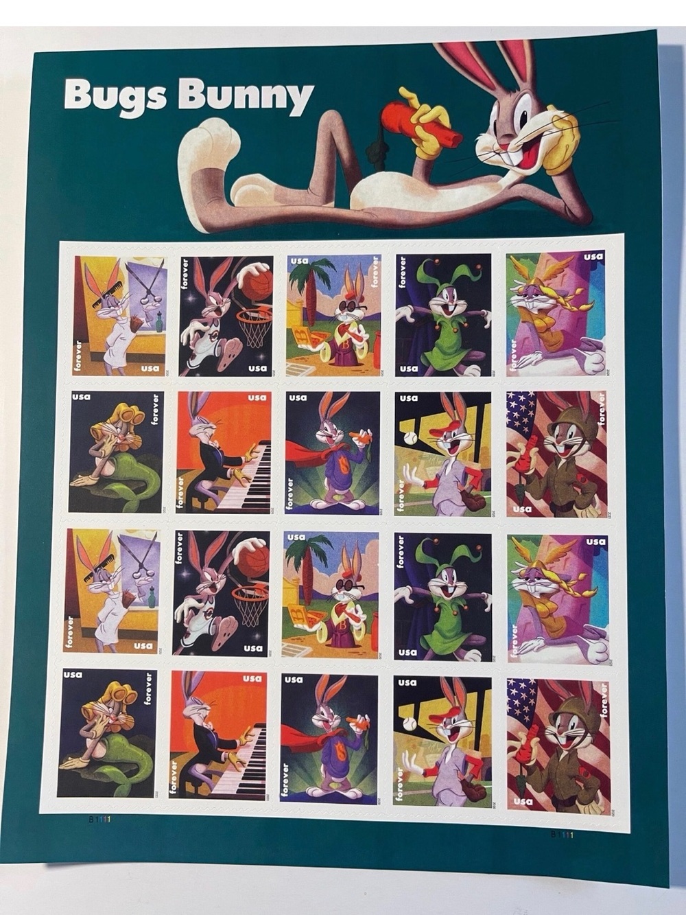 Bugs Bunny Looney Tunes 80th commemorative Forever Stamp Sheet of 20, MNH